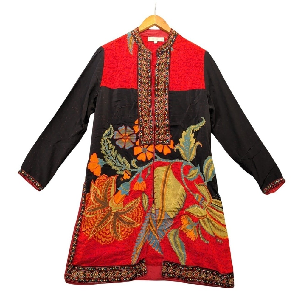 Ritu Kumar 100% Silk Embroidered Floral Print Kaftan Dress Large Tunic Midi